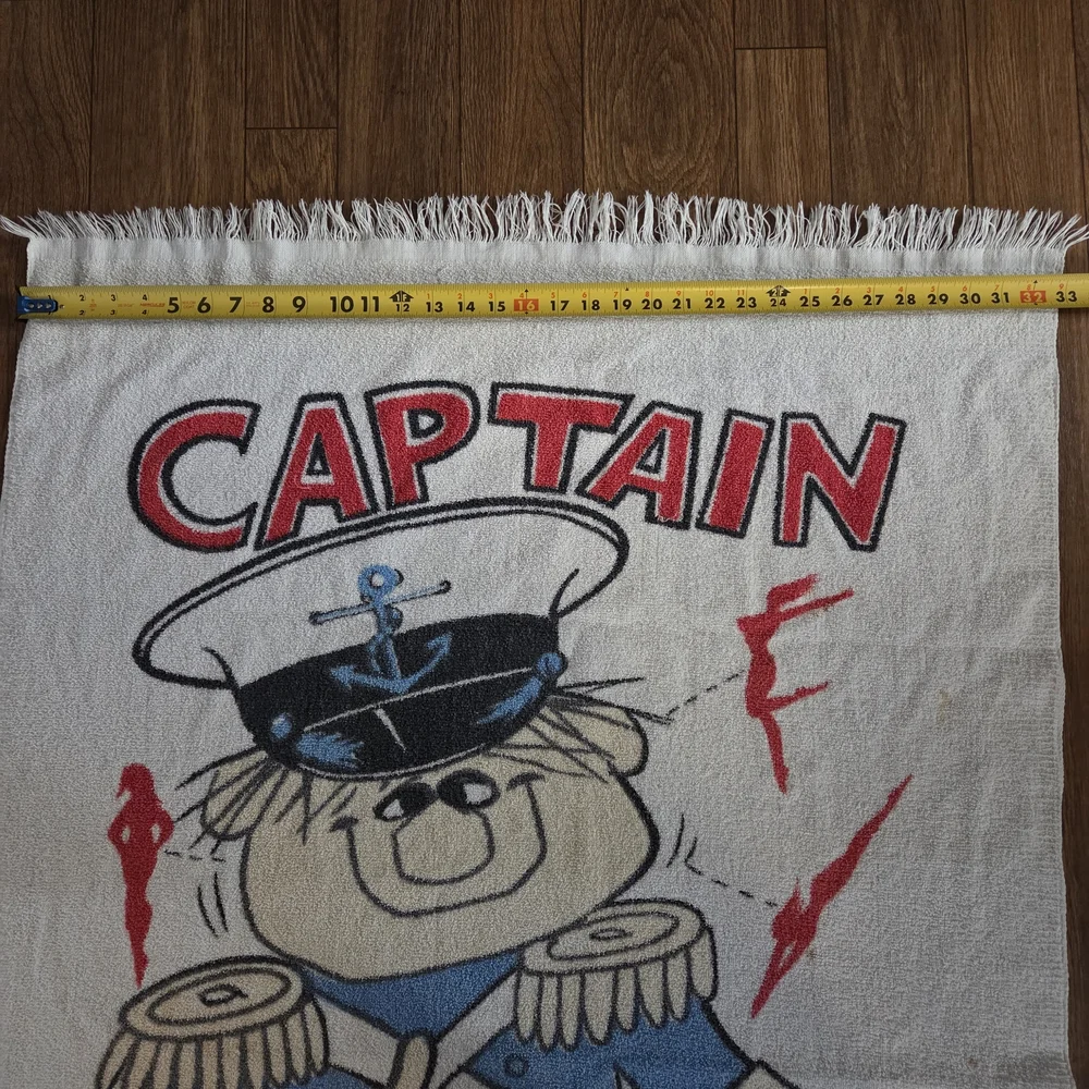 RARE Vintage 70s Captain of the Beach Nautical Sailor Terry Cloth Beach Towel